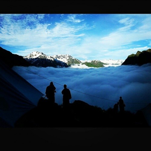 Sky touches mountain