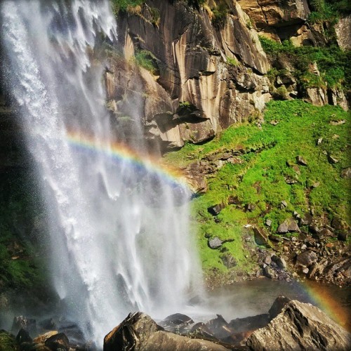 Waterfall with colorful Rainbow