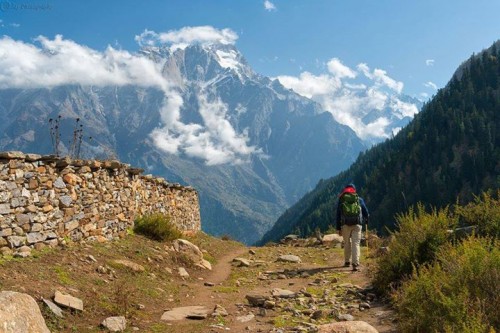 Trekking Towards Sangla With Kinner Kailash Range In The Background , Kinnaur , Himachal Pradesh , India