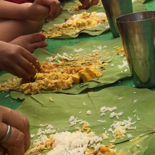 Lunch served on leaves, Called Dhaam (lunch served on traditional occasions in Himachal)