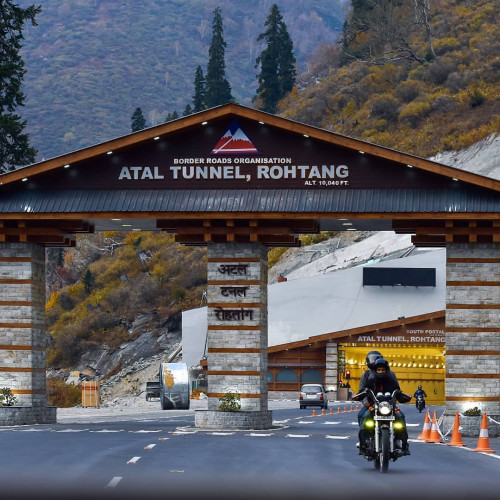 Atal Tunnel is a highway tunnel built under the Rohtang Pass in the eastern Pir Panjal range of the Himalayas on the Leh-Manali Highway in Himachal Pradesh, India. At a length of 9.02 km, it is the longest tunnel above 10,000 feet in the world and is named after former Prime Minister of India, Atal Bihari Vajpayee.
