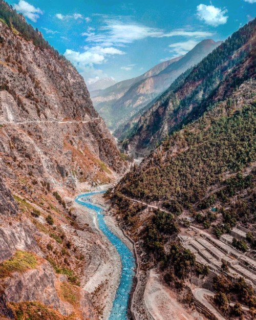 The highway from Sangla to ReckongPeo is known as one of the most dangerous highways in the world with thin roads with two way traffic for buses, trucks & cars.