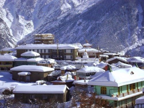 Kalpa is a small town in the Sutlej river valley, above Recong Peo in the Kinnaur district of Himachal Pradesh, Northern India, in the Indian Himalaya. Inhabited by Kinnauri people and famous for its apple orchards