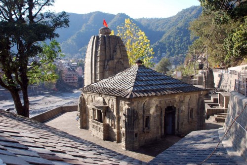 The Sri Trilikonath ji Temple is in village of same name 6 km south of the left bank of the Chaṅdrābhāgā or Chenab River, and about 9 km from the village of Udaipur, is in the Lahul and Spiti District of Himachal Pardesh.